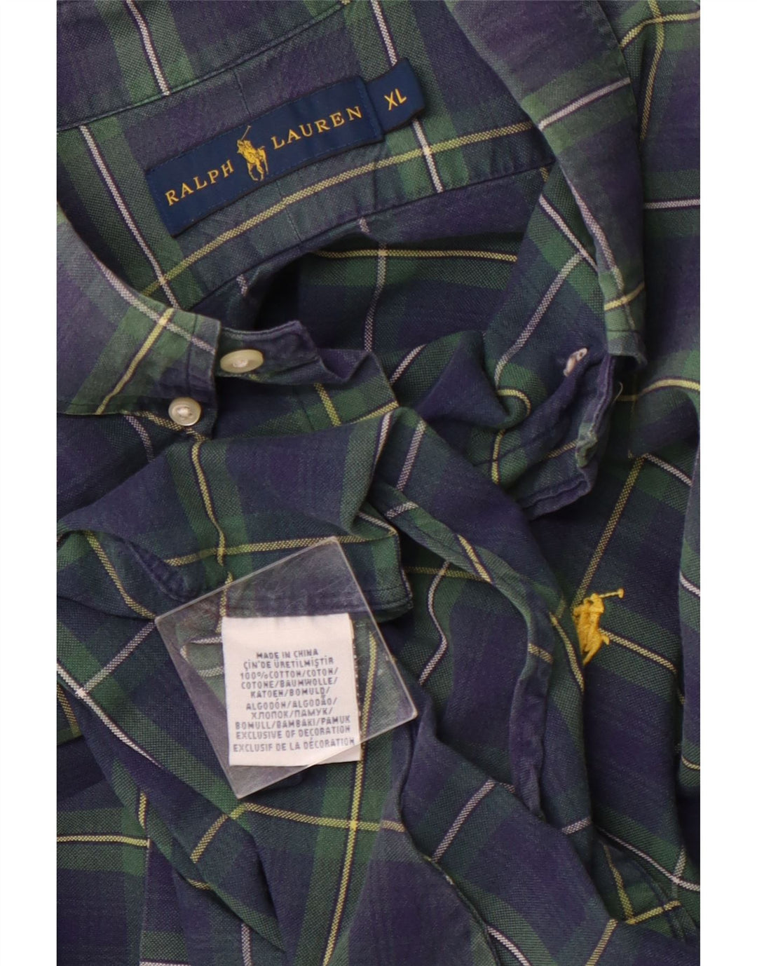 RALPH LAUREN Camicia da uomo in flanella XL in cotone a quadri blu navy