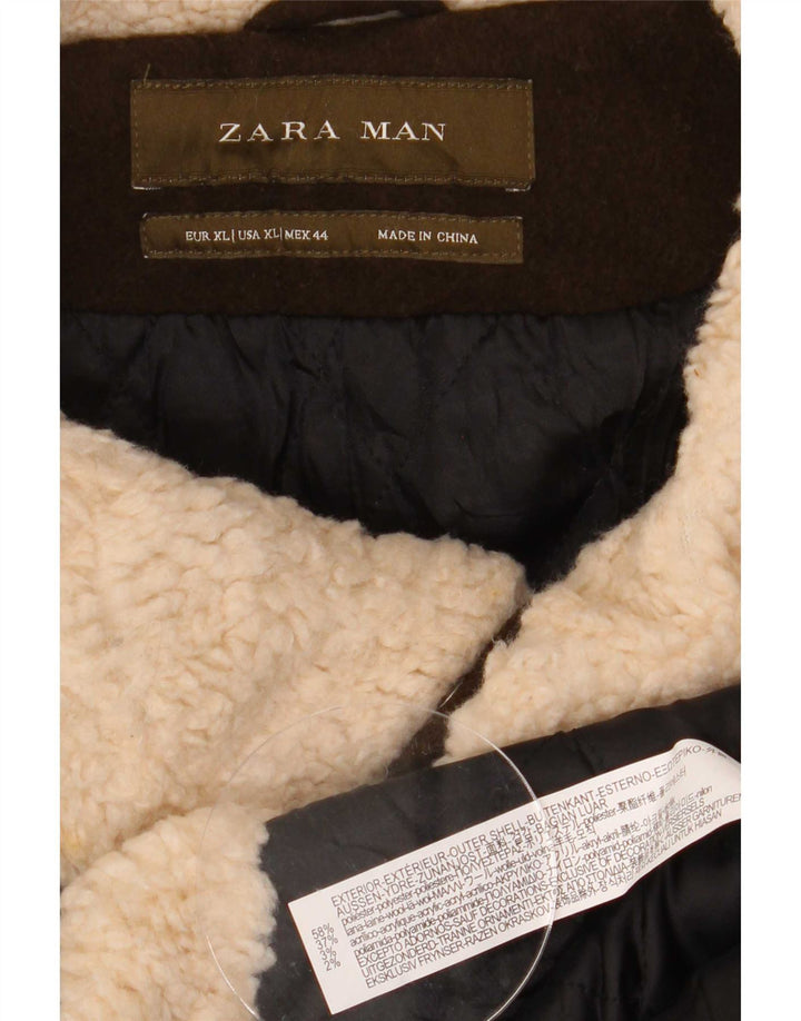 Zara Giacca Parka da uomo UK 42 XL Marrone Colourblock Poliestere