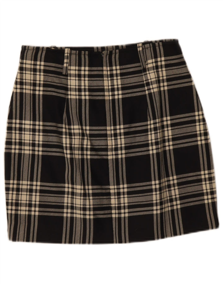 Minigonna vintage da donna IT 42 media W28 lana a quadri nera