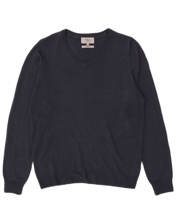 Maglione da uomo con scollo a V Marks & Spencer medio blu navy in acrilico
