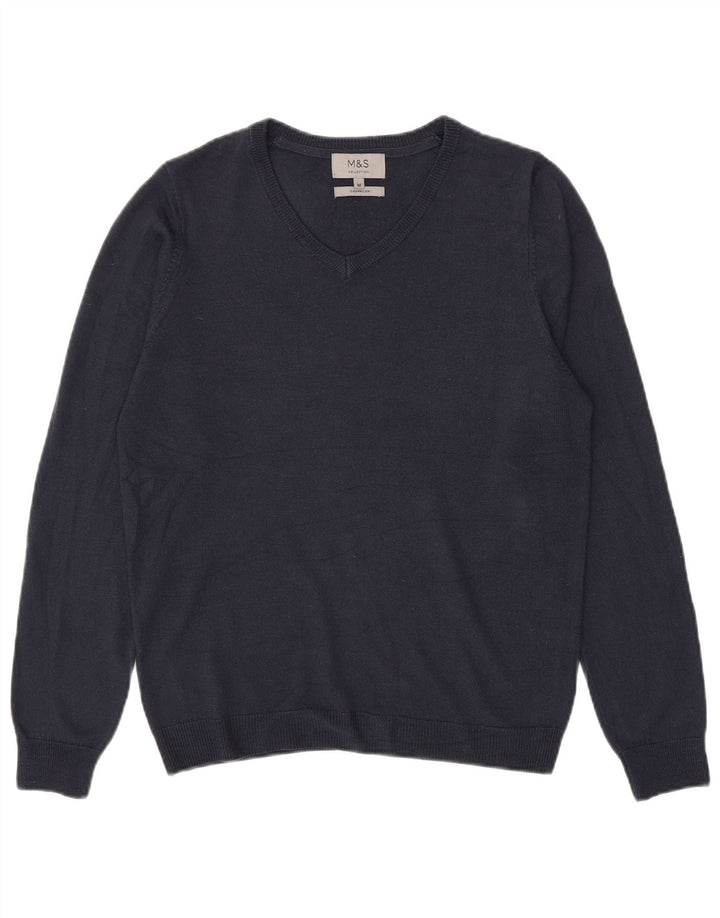 Maglione da uomo con scollo a V Marks & Spencer medio blu navy in acrilico