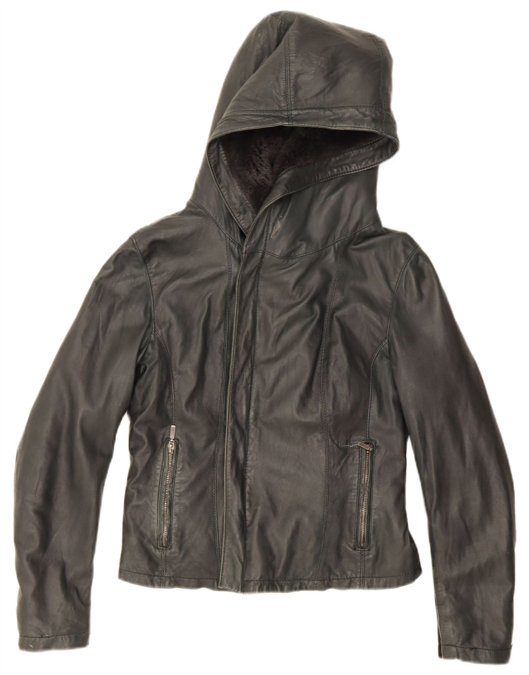 Giacca in pelle con cappuccio corta da donna XETRA UK 12 media nera