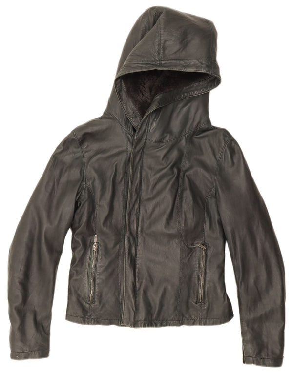 Giacca in pelle con cappuccio corta da donna XETRA UK 12 media nera