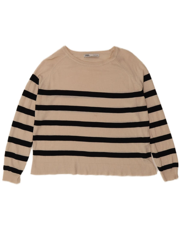 Maglione Zara da donna con scollo a barca UK 10 Viscosa a righe bianco sporco medio