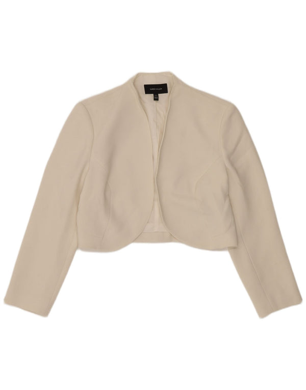 Giacca Bolero aperta da donna Karen Millen UK 10 piccola acetato bianco