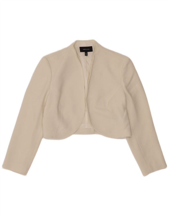 Giacca Bolero aperta da donna Karen Millen UK 10 piccola acetato bianco
