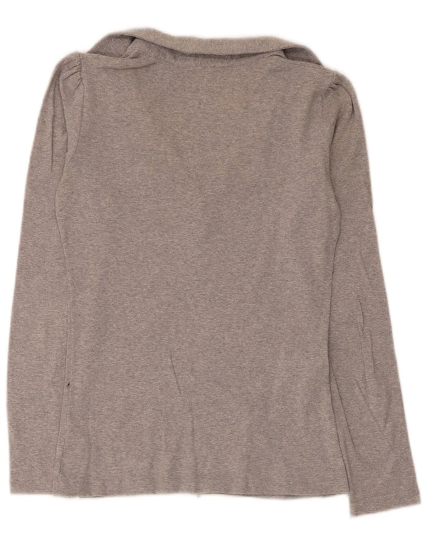 Polo regolare da donna a manica lunga Benetton UK 10 piccola in cotone grigio