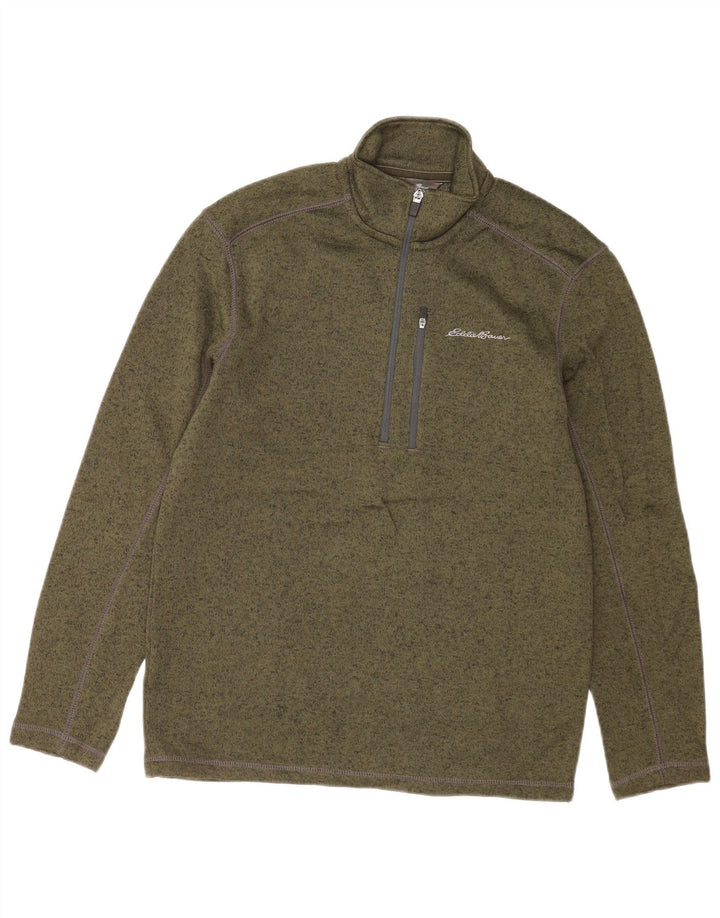 Eddie Bauer Felpa con collo con zip da uomo Maglione piccolo poliestere chiazzato verde