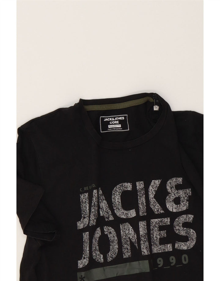 JACK & JONES Mens Regular Fit Graphic T-Shirt Top Large Black Cotton Vintage Jack & Jones and Second-Hand Jack & Jones from Messina Hembry 