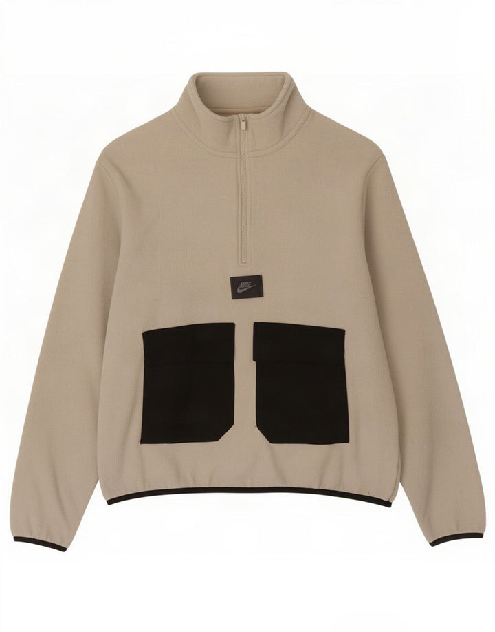 Maglione in pile da uomo Nike Therma-Fit con zip e collo in poliestere beige medio