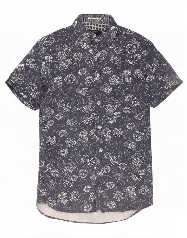 Ted Baker Camicia a maniche corte da uomo taglia 2 piccola in cotone floreale blu navy