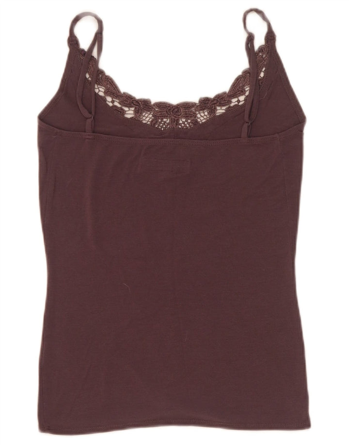 Canottiera vintage da donna UK 4 XS marrone modale