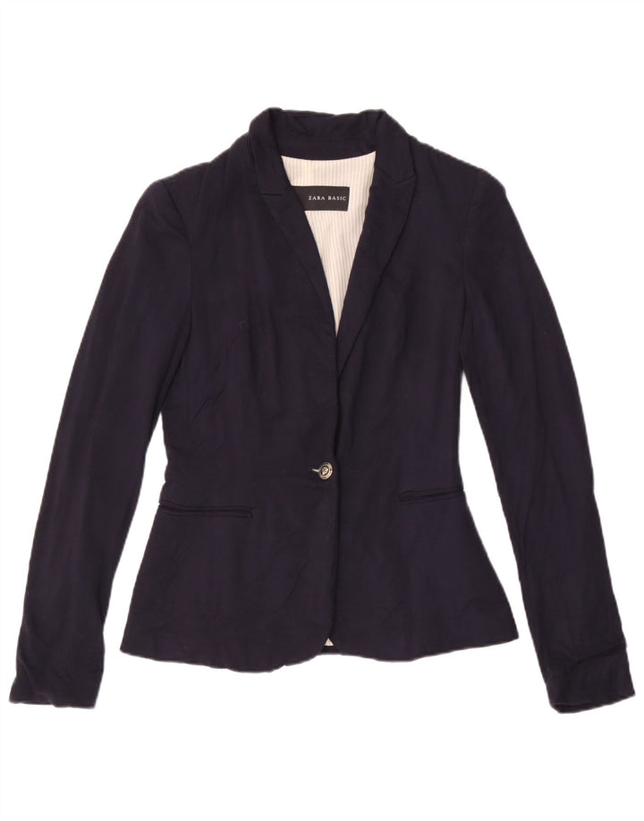 Giacca Blazer a 1 Bottone da Donna ZARA UK 6 XS Viscosa Blu Navy