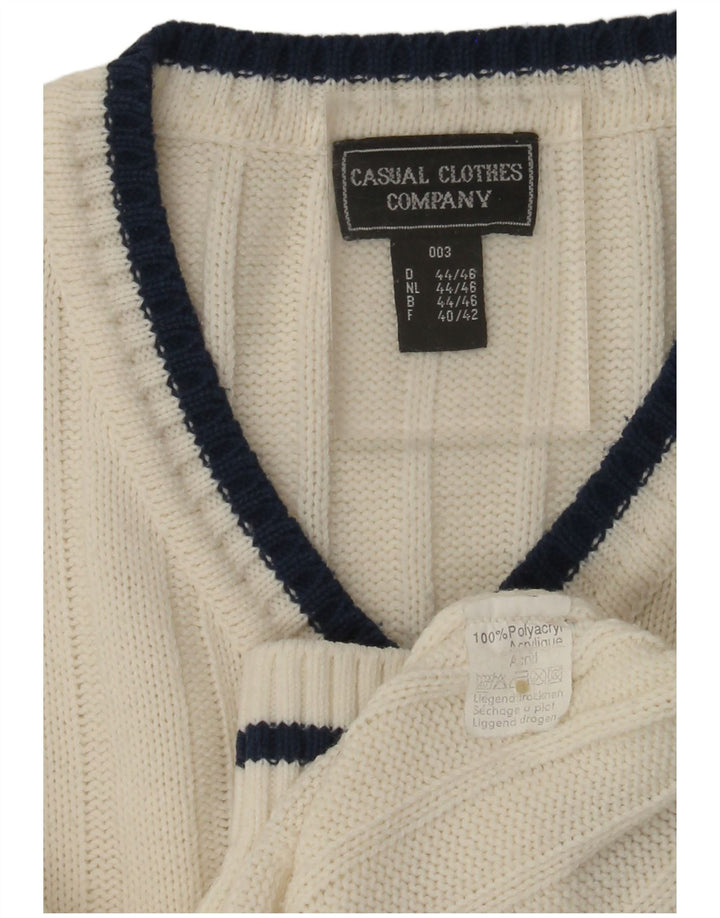 Maglione da uomo con scollo a V VINTAGE UK 40/42 Poliacrilico bianco medio