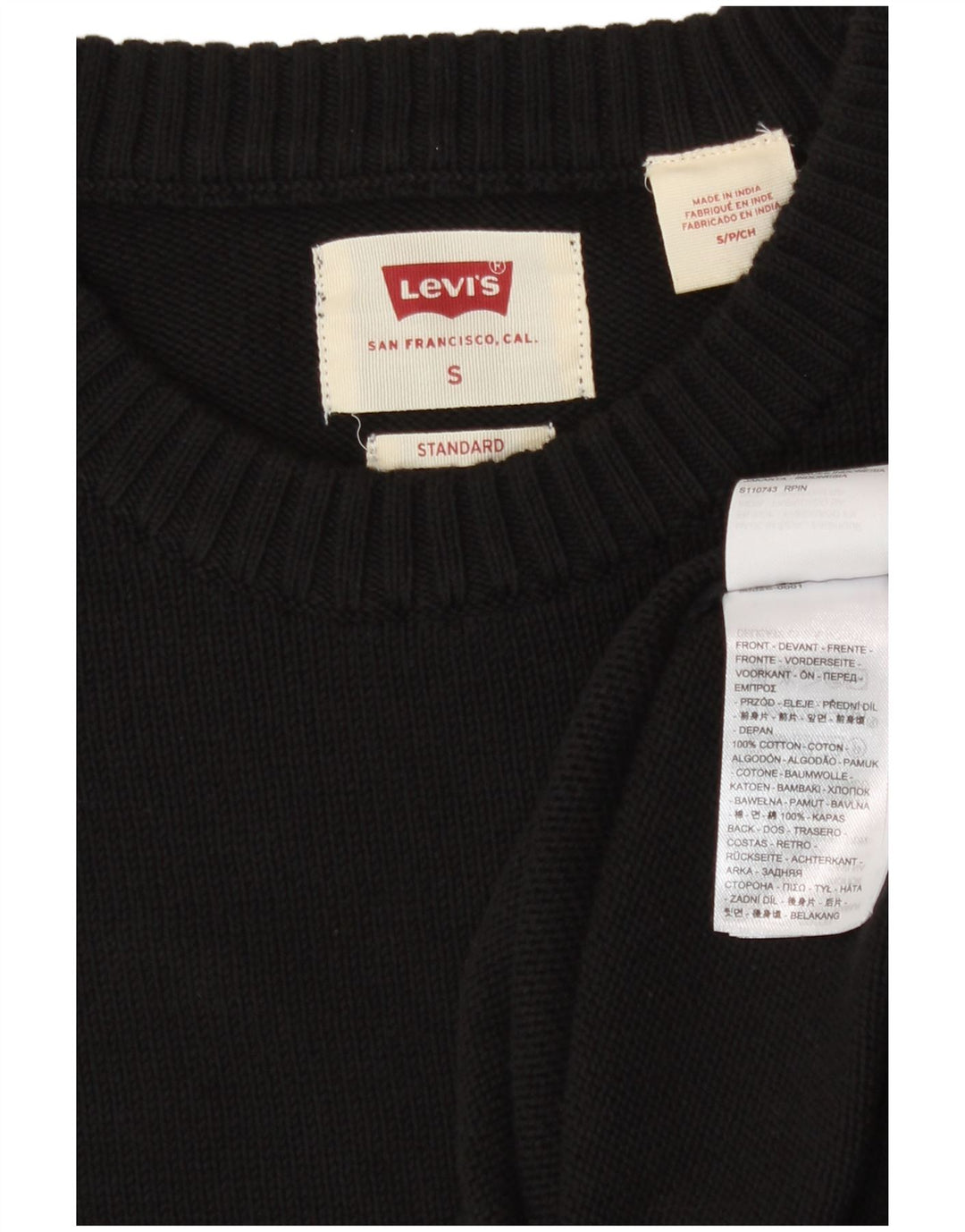 Maglione maglione girocollo standard da uomo Levi's piccolo in cotone nero