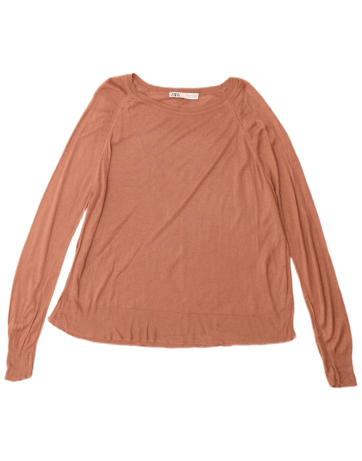 Maglione Zara da donna con scollo a barca UK 14 Viscosa marrone medio