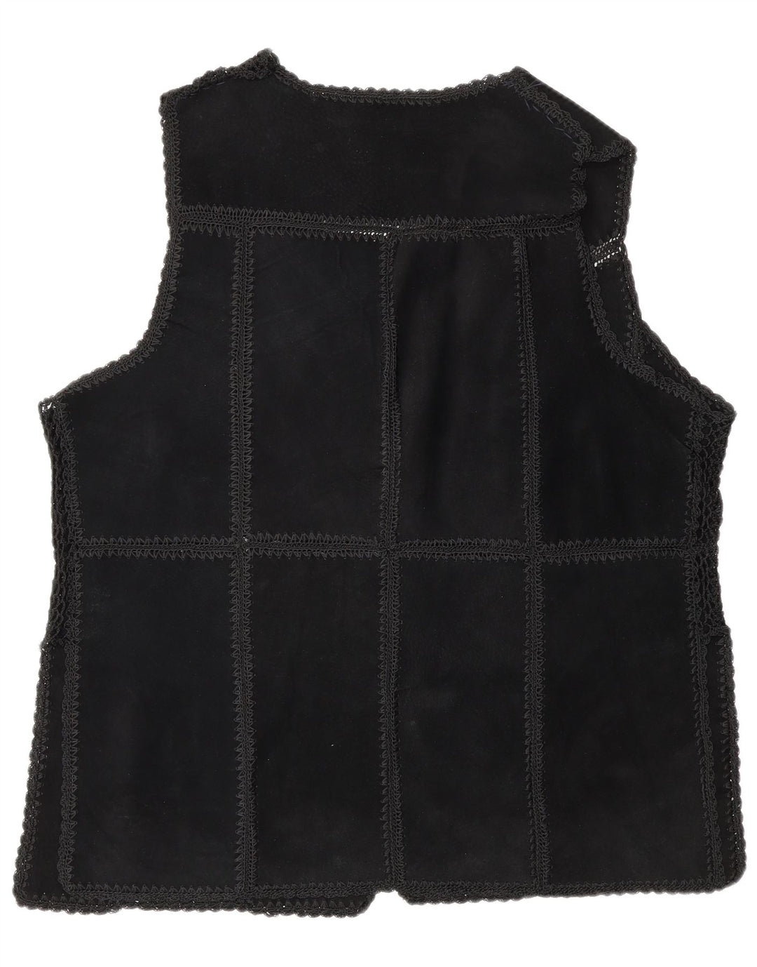 Gilet vintage da donna in pelle scamosciata UK 16 grande patchwork nero
