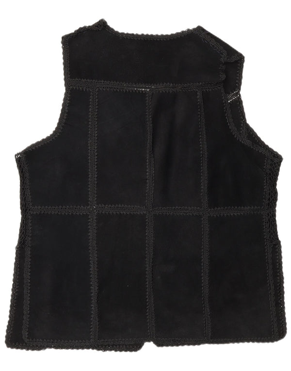 Gilet vintage da donna in pelle scamosciata UK 16 grande patchwork nero