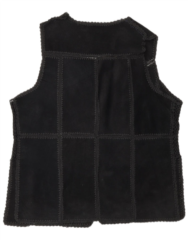 Gilet vintage da donna in pelle scamosciata UK 16 grande patchwork nero