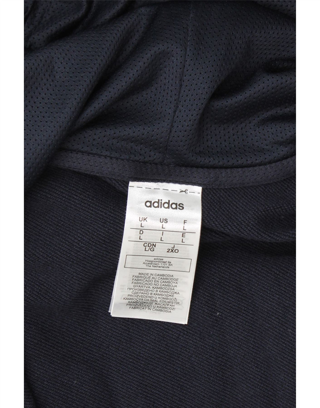 ADIDAS Mens Graphic Zip Hoodie Sweater Large Navy Blue Polyester Vintage Adidas and Second-Hand Adidas from Messina Hembry 