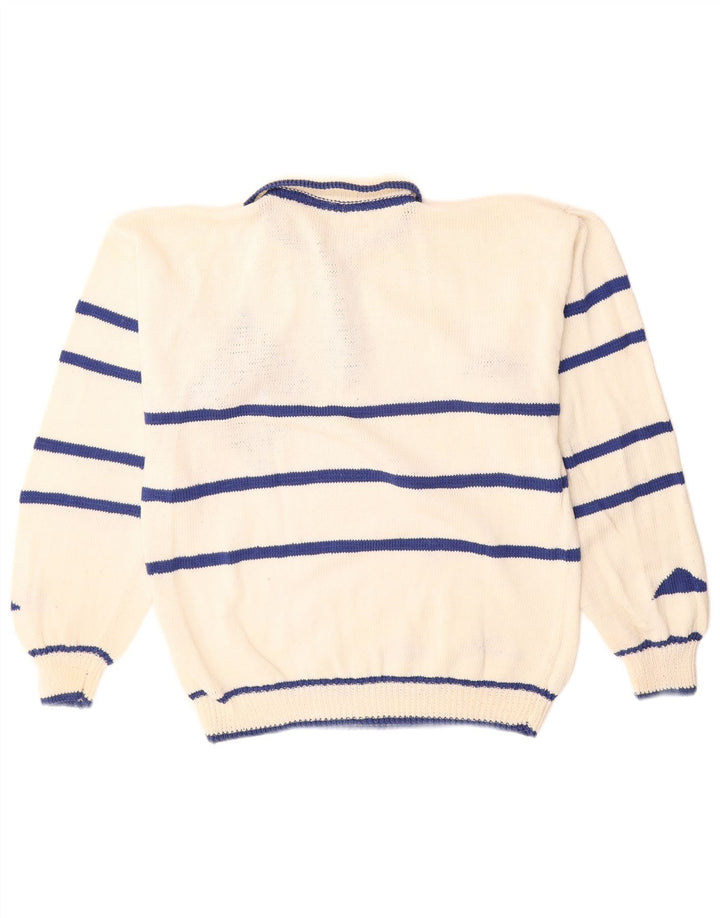 Maglione vintage da uomo con collo a polo bianco medio geometrico