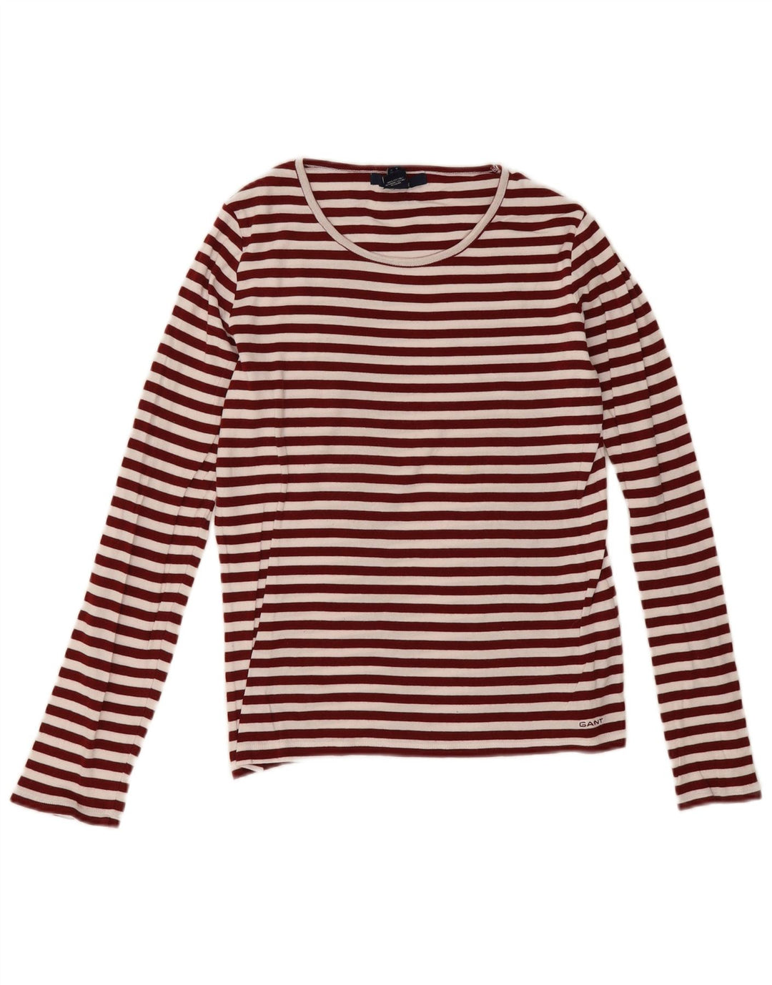 Gant Top da donna a maniche lunghe UK 12 Borgogna medio a righe