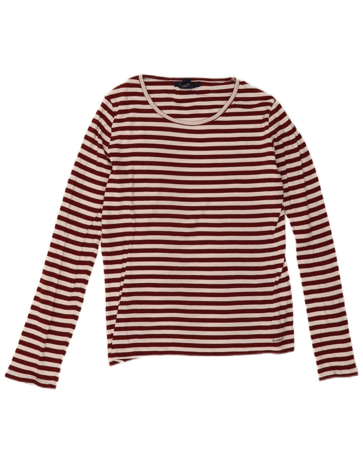Gant Top da donna a maniche lunghe UK 12 Borgogna medio a righe