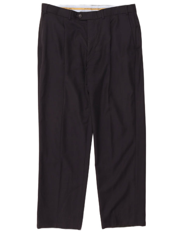 Pantaloni da abito dritti da uomo Marks & Spencer W36 L31 lana blu navy