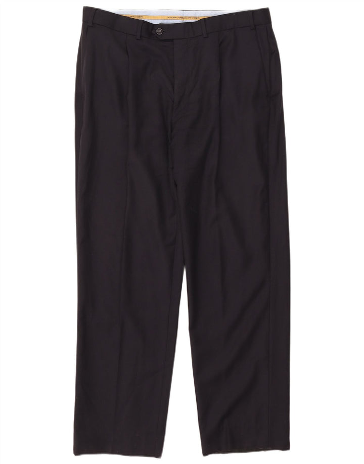 Pantaloni da abito dritti da uomo Marks & Spencer W36 L31 lana blu navy