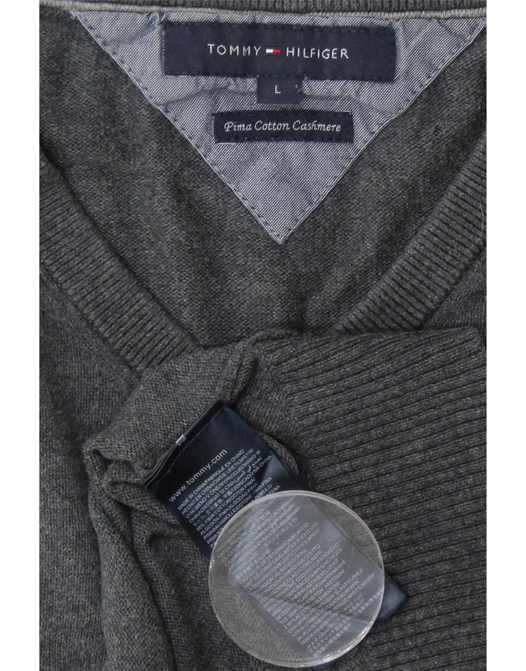 TOMMY HILFIGER Maglione da uomo con scollo a V grande cotone grigio