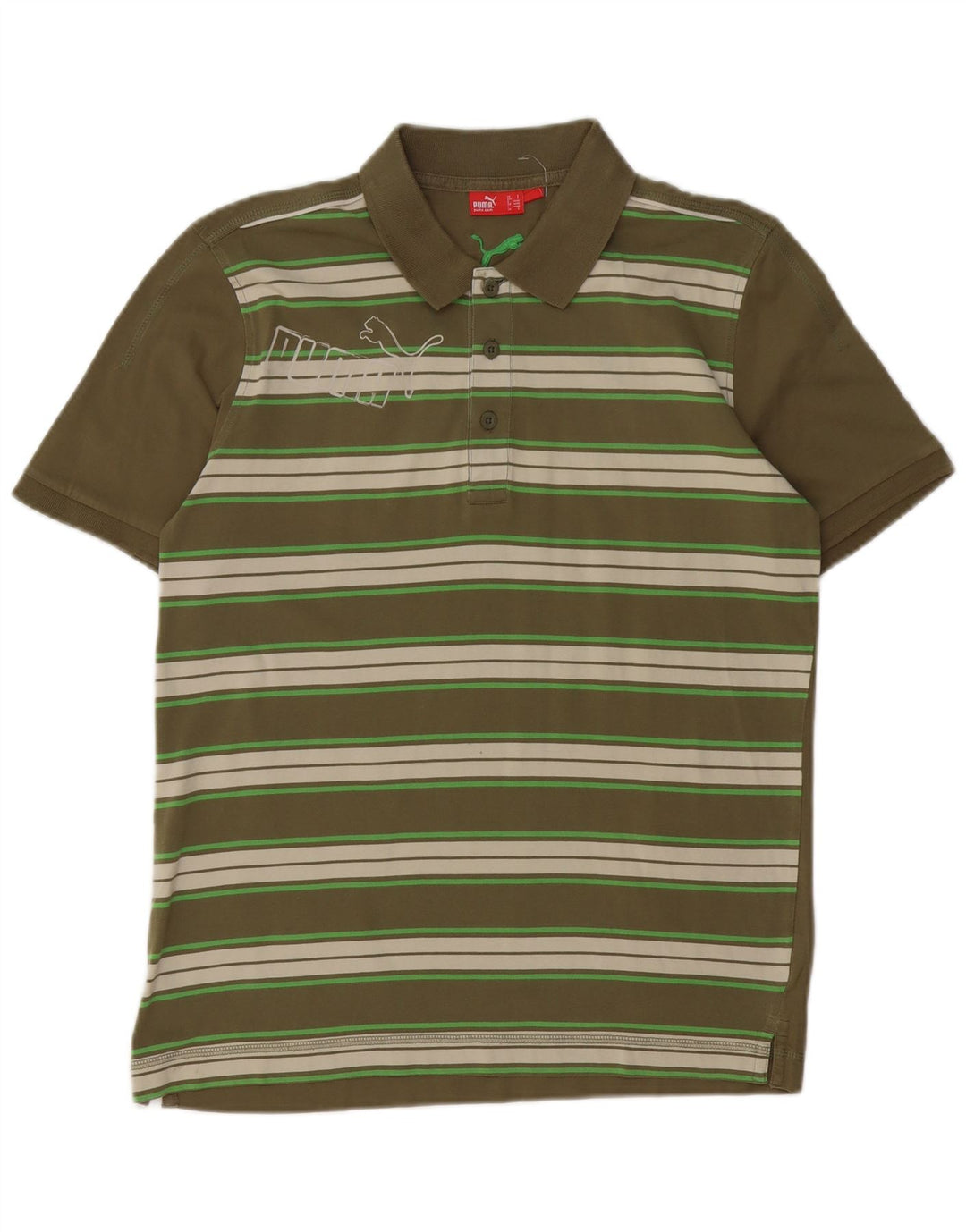 Polo grafica da uomo Puma piccola in cotone a righe kaki
