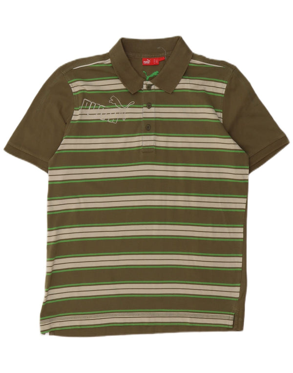 Polo grafica da uomo Puma piccola in cotone a righe kaki