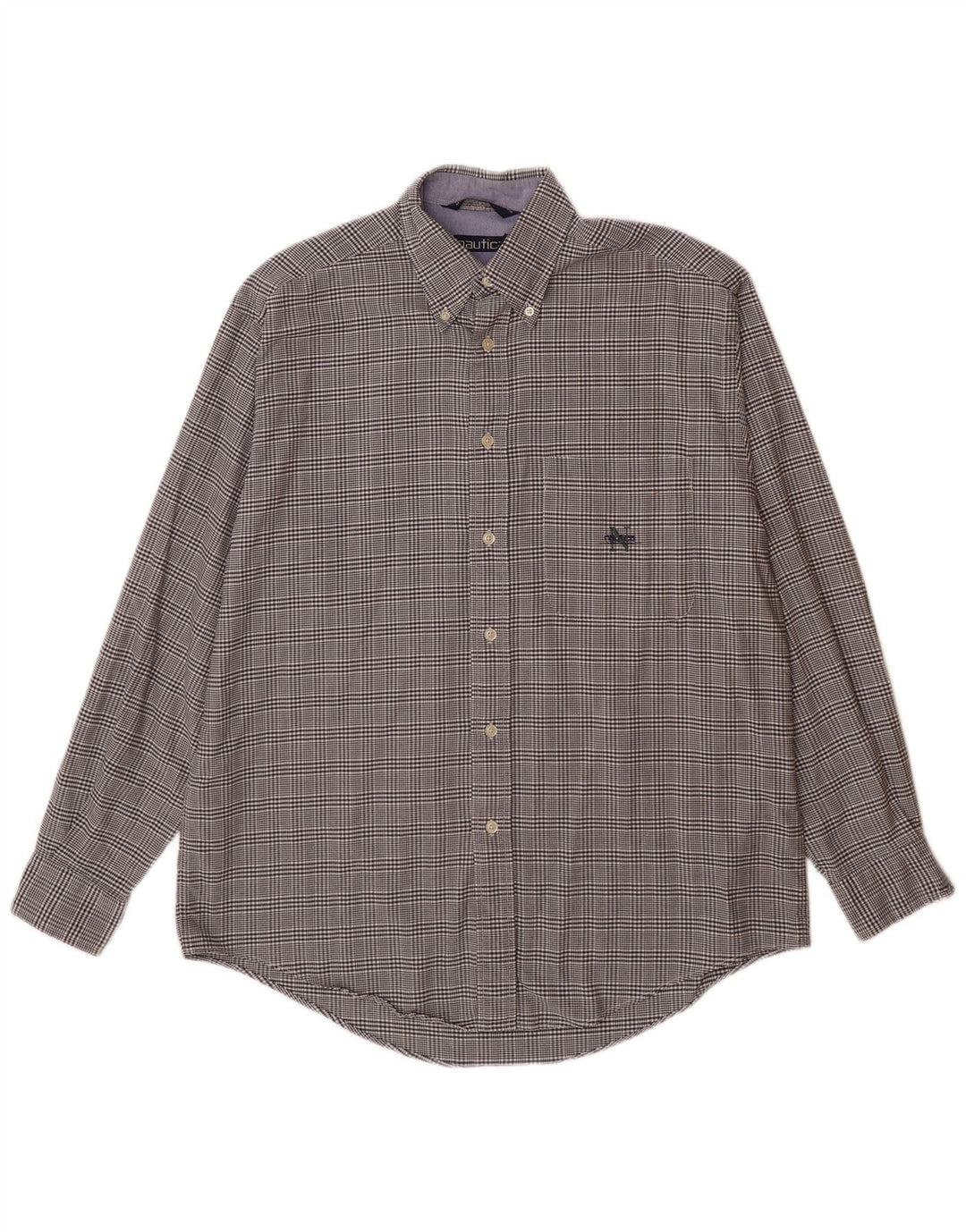 NAUTICA Camicia da uomo in flanella di cotone pied de poule blu navy medio