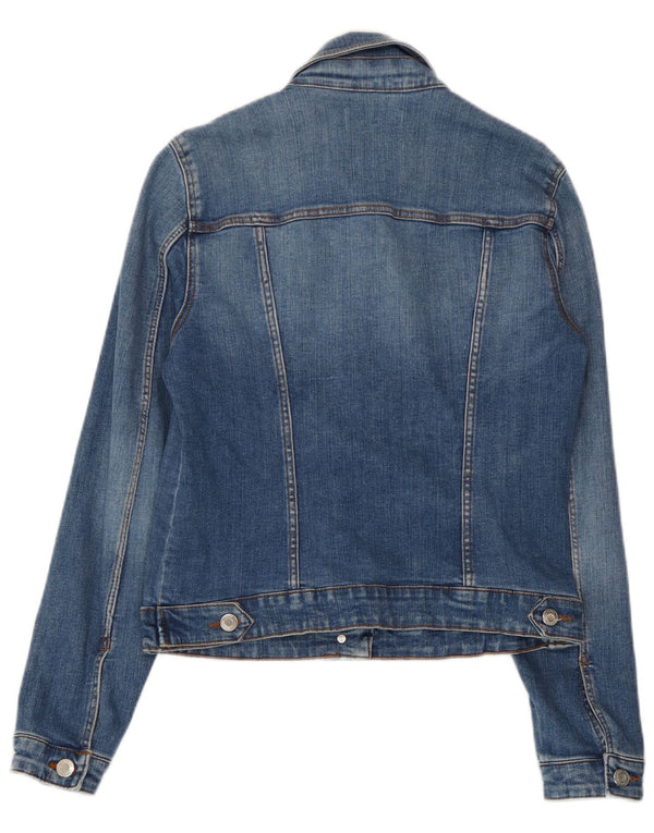 Zara Womens Trafaluc Crop Denim Jacket UK 10 Small Blue Cotton