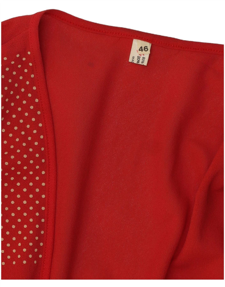 Top cardigan con cravatta vintage da donna IT 46 grande triacetato maculato rosso