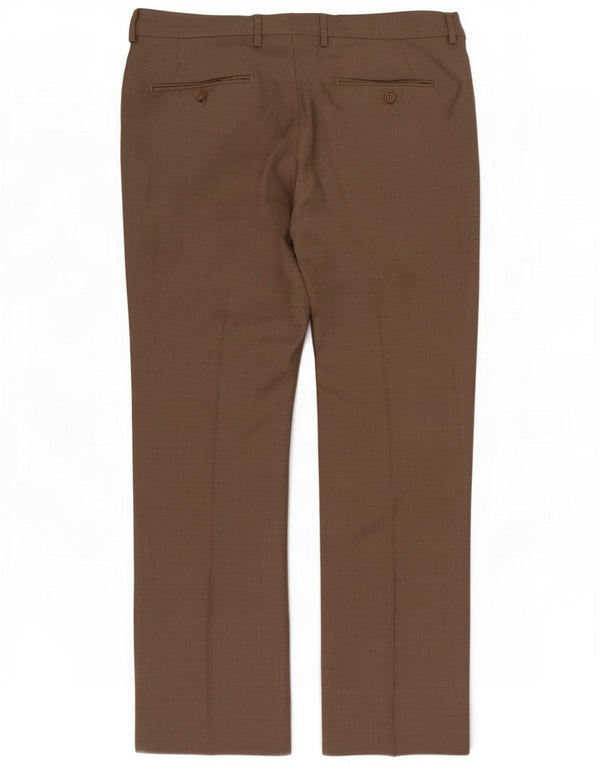Massimo Dutti Pantaloni da abito dritti da uomo EU 52 Large W34 L30 Marrone Lana