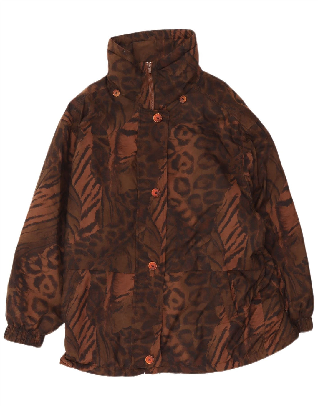 Cappotto vintage da donna oversize con giacca a vento UK 10 piccola stampa animalier marrone