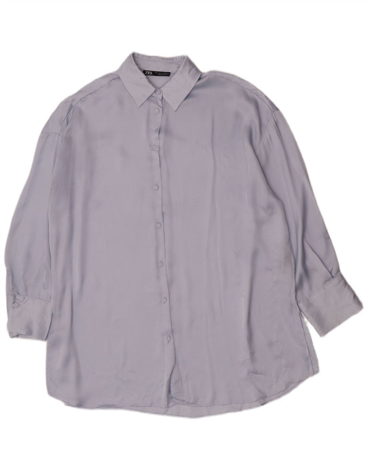 Camicetta camicia oversize da donna Zara UK 10 piccola blu poliestere
