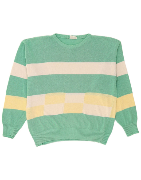 Maglione maglione girocollo da uomo vintage grande acrilico color block verde