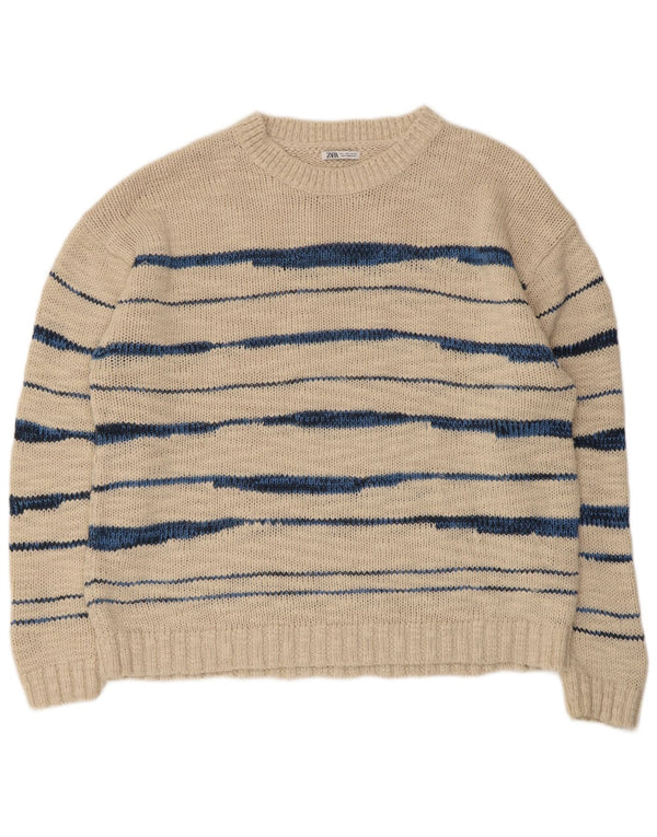 Maglione Zara da uomo con scollo a barca, grande acrilico a righe beige