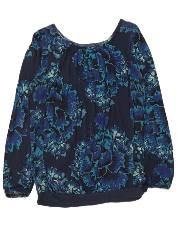 Desigual Donna Graphic Manica Lunga Camicetta Top UK 14 Grande Blu Navy Floreale