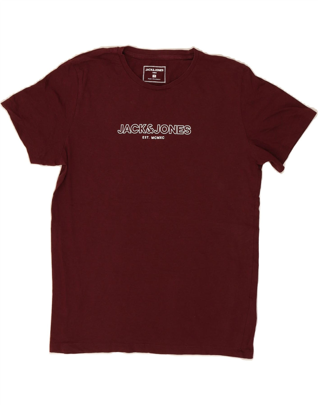 JACK & JONES Mens Graphic T-Shirt Top Medium Burgundy Cotton Vintage Jack & Jones and Second-Hand Jack & Jones from Messina Hembry 