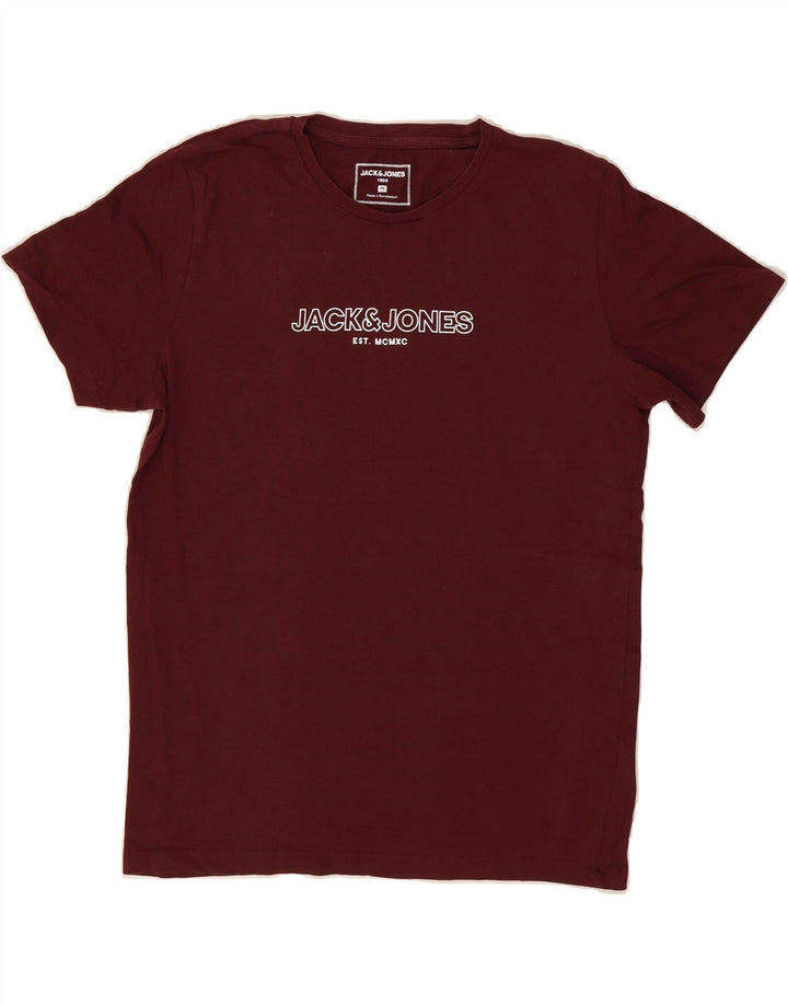 JACK & JONES Mens Graphic T-Shirt Top Medium Burgundy Cotton Vintage Jack & Jones and Second-Hand Jack & Jones from Messina Hembry 