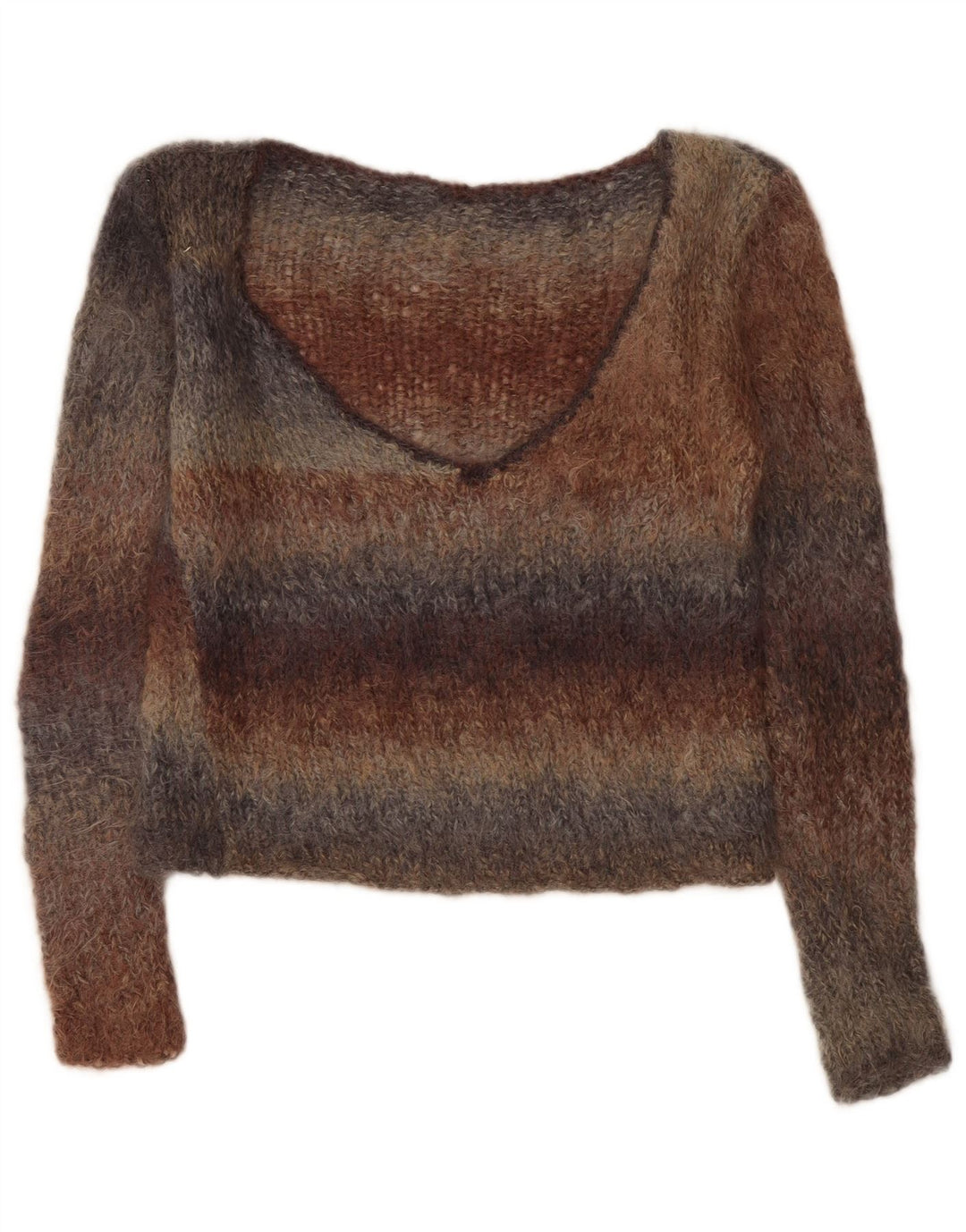 Maglione vintage da donna con scollo a V UK 14 a righe multicolori medie