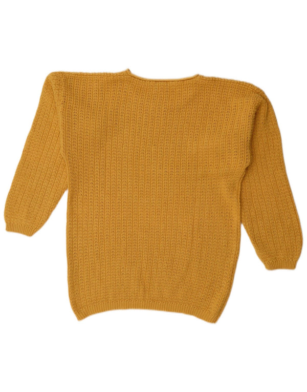 Maglione maglione vintage da donna con scollo a barca UK 16 grande ramiè giallo