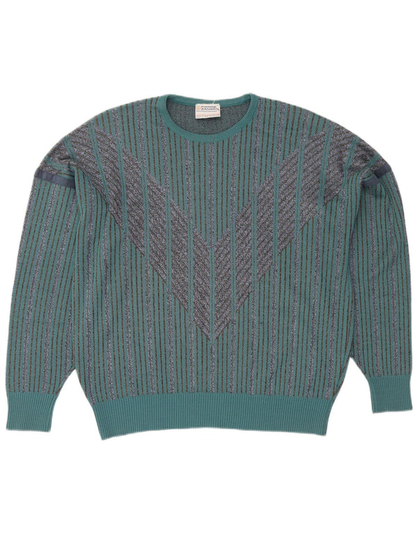 PIERRE SANGAN Maglione da uomo girocollo maglione grande acrilico a strisce blu