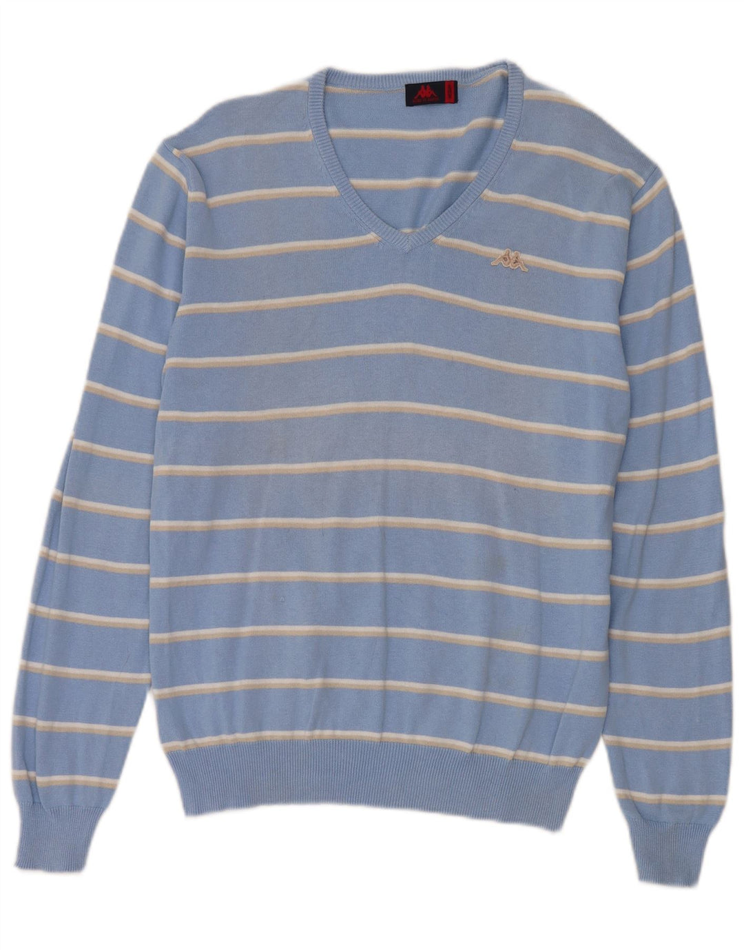 Maglione Kappa da uomo con scollo a V, cotone a righe blu medio
