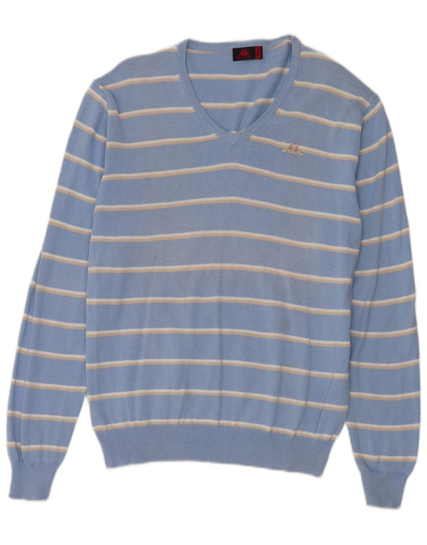 Maglione Kappa da uomo con scollo a V, cotone a righe blu medio