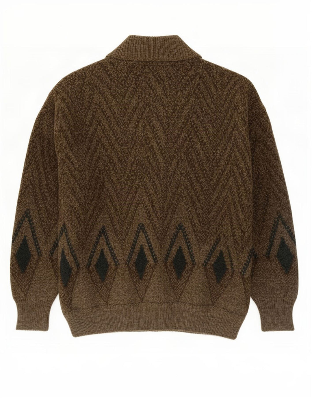 Maglione cardigan da uomo vintage in lana geometrica kaki media