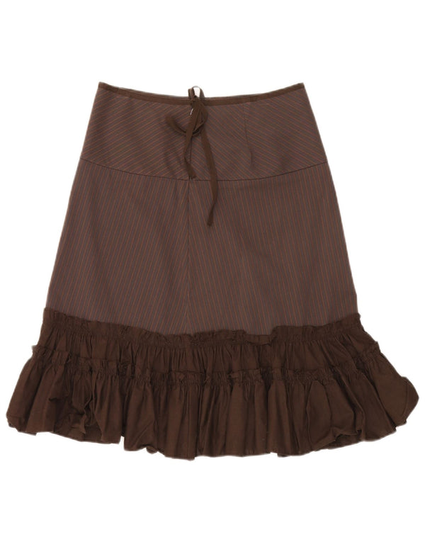 Gonna a trapezio da donna Zara piccola W26 cotone gessato marrone